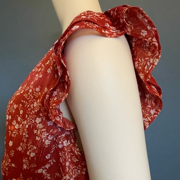 Ann Taylor Womens 8 Shimmer Floral Flutter Cottage Boho Midi Dress - Picture 2 of 15